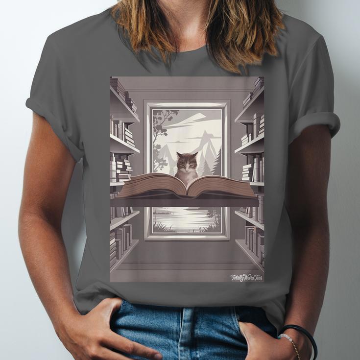 Totally Weird Tees Cat Library Book Reading Literary Unisex Jersey T-Shirt