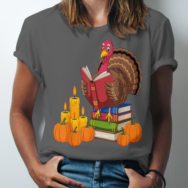 Turkey Reading Books Fall Thanksgiving Teacher Book Unisex Jersey T-Shirt