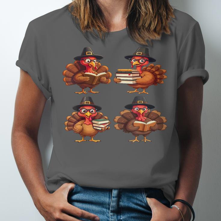 Turkey Reading Books Shirt Thanksgiving Turkey Bookworm Unisex Jersey T-Shirt