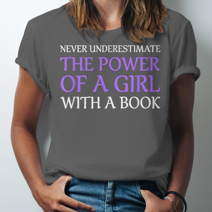 Never Underestimate Girl With A Book Women Inspiration Quote Unisex Jersey T-Shirt Never Underestimate Girl With A Book Women Inspiration Quote Unisex Jersey T-Shirt