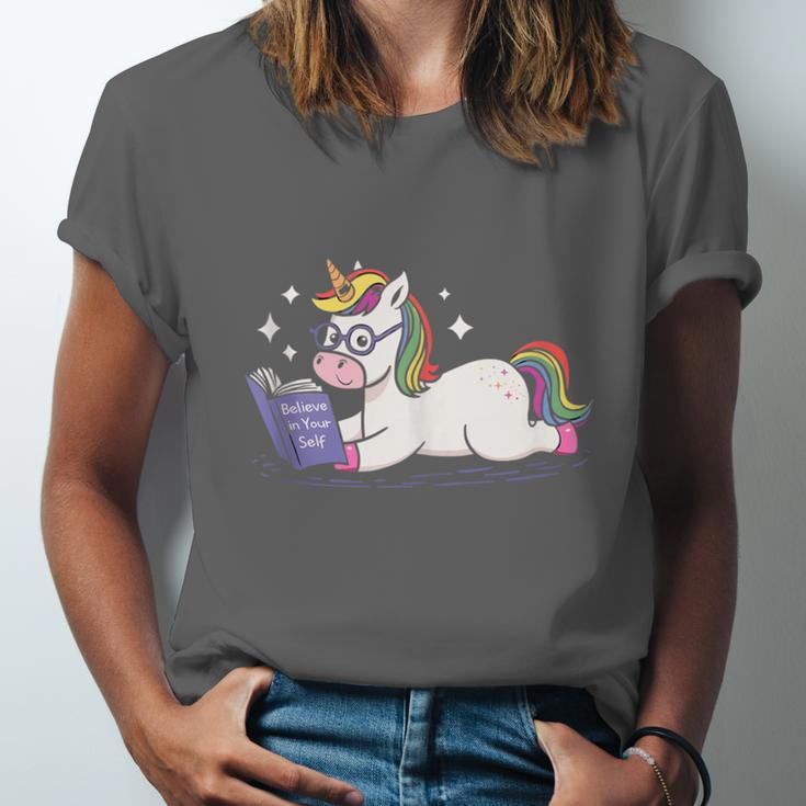 Unicorn Bookworm Believe In Yourself Cute And Inspirational Unisex Jersey T-Shirt Unicorn Bookworm Believe In Yourself Cute And Inspirational Unisex Jersey T-Shirt
