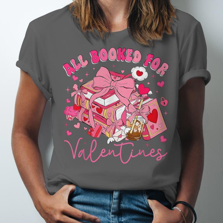 Valentine All Booked Book Coffee Coquette Bow Girl Women Unisex Jersey T-Shirt