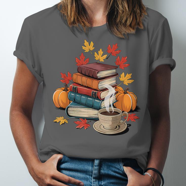 Vintage Books Tea Lovers Fall Autumn Leaves And Pumpkins Unisex Jersey T-Shirt Vintage Books Tea Lovers Fall Autumn Leaves And Pumpkins Unisex Jersey T-Shirt