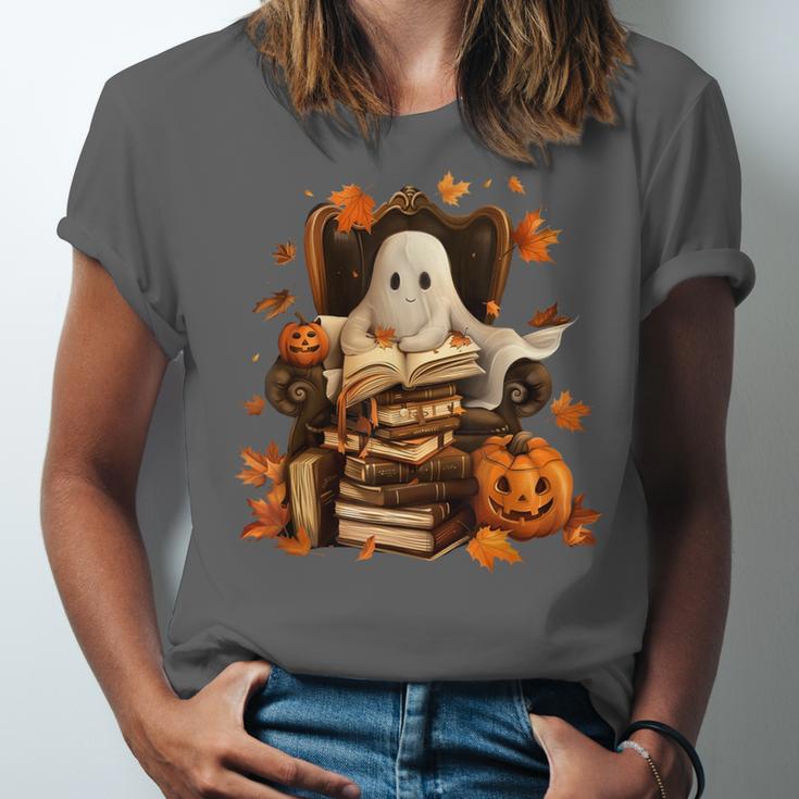 Vintage Ghost Book Reading Pumpkin Gothic Halloween Teachers Unisex Jersey T-Shirt Vintage Ghost Book Reading Pumpkin Gothic Halloween Teachers Unisex Jersey T-Shirt