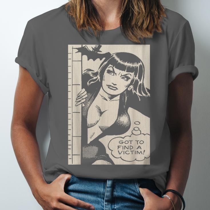 Vintage Vampire Bat Vampire Pin Up Girl Horror Comic Book Unisex Jersey T-Shirt
