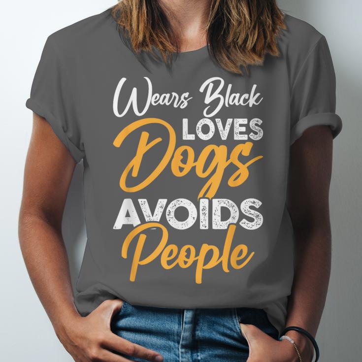 Wears Loves Dogs Avoids People I Introvert Unisex Jersey T-Shirt