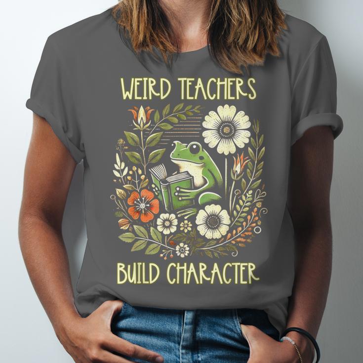 Weird Teachers Build Character Frog Reading Book Librarian Unisex Jersey T-Shirt