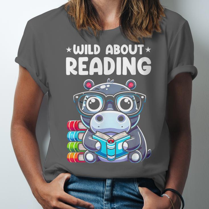 Wild About Reading Book Lover Hippo Unisex Jersey T-Shirt