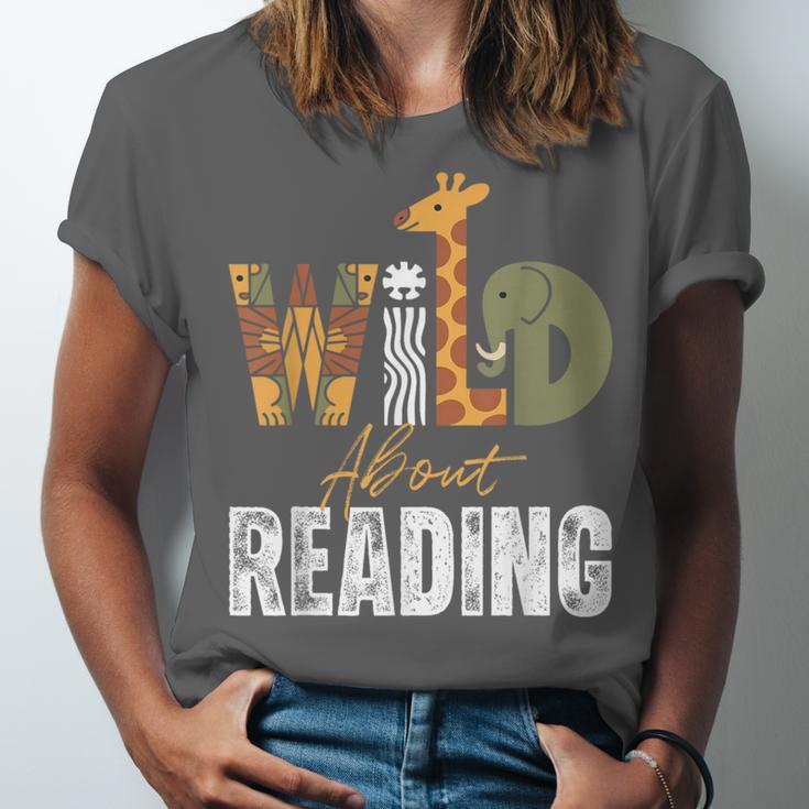 Wild About Reading Books Animal Theme Bookworm Library Day Unisex Jersey T-Shirt Wild About Reading Books Animal Theme Bookworm Library Day Unisex Jersey T-Shirt