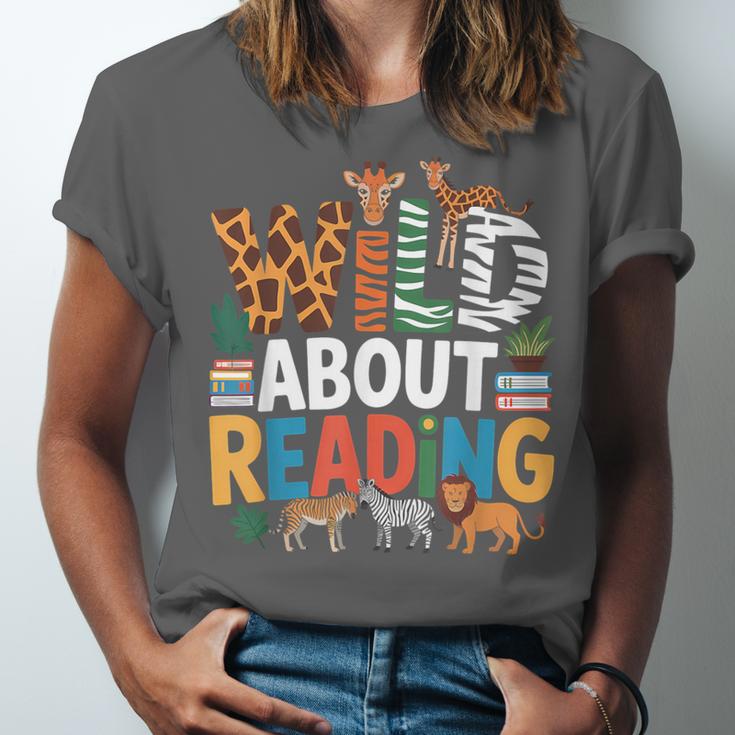 Wild About Reading Zoo Animals Books Reader Lover Unisex Jersey T-Shirt