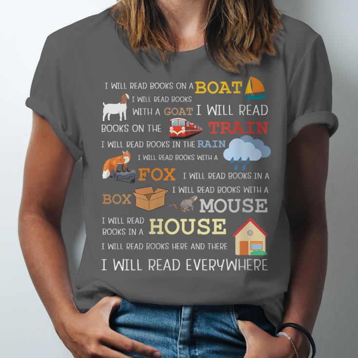 I Will Read Books On a Boat & Everywhere Reading Unisex Jersey T-Shirt