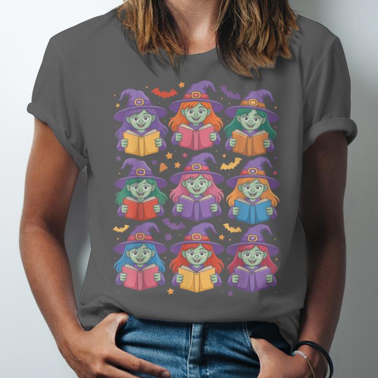 Witches Reading Books Halloween Cute Teens Kids Unisex Jersey T-Shirt