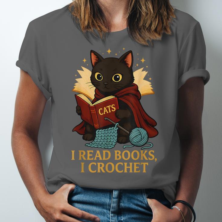Wizard Cat Reading a Book While Crocheting Unisex Jersey T-Shirt