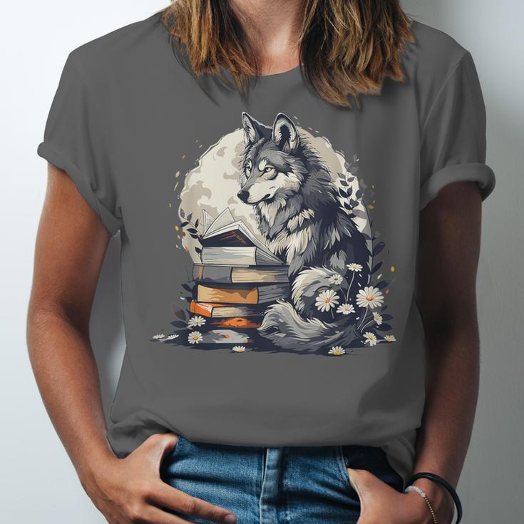 Wolf Reading Book Librarian Library Wolves Unisex Jersey T-Shirt