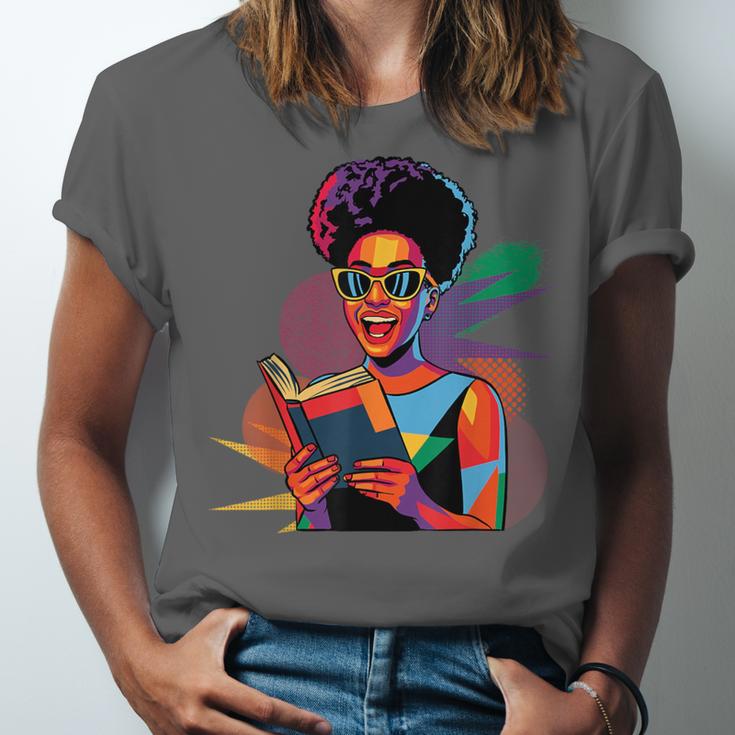 Woman Reading Book Lover Geometric Girl Afro History Unisex Jersey T-Shirt