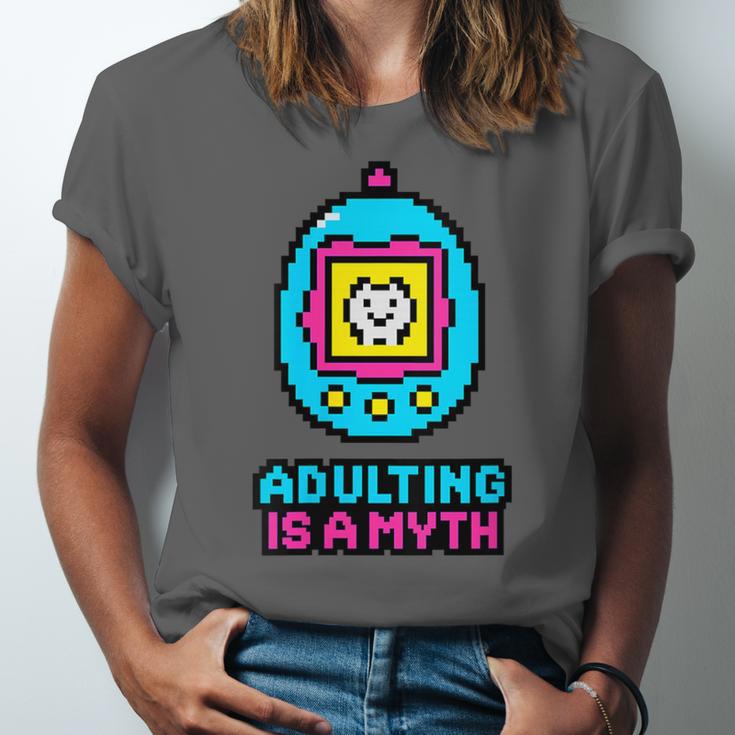 Women's Adulting Is A Myth Retro Pixel Pet Nostalgia Millennials Unisex Jersey T-Shirt