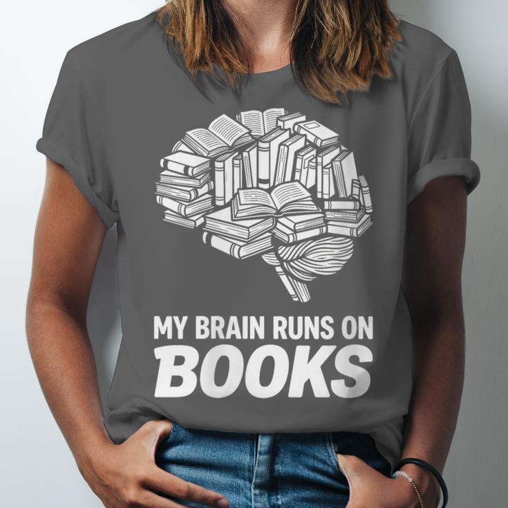 Women's My Brain Runs On Books Reading Bookworm Men Women Unisex Jersey T-Shirt Women's My Brain Runs On Books Reading Bookworm Men Women Unisex Jersey T-Shirt