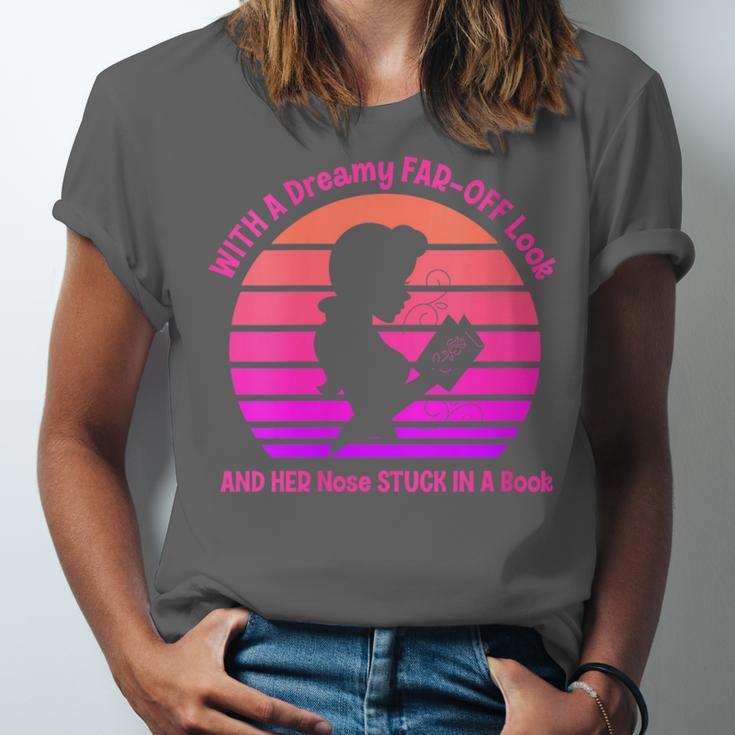 Women's With A Dreamy Far-Off Look And Her Nose Stuck In A Book Unisex Jersey T-Shirt