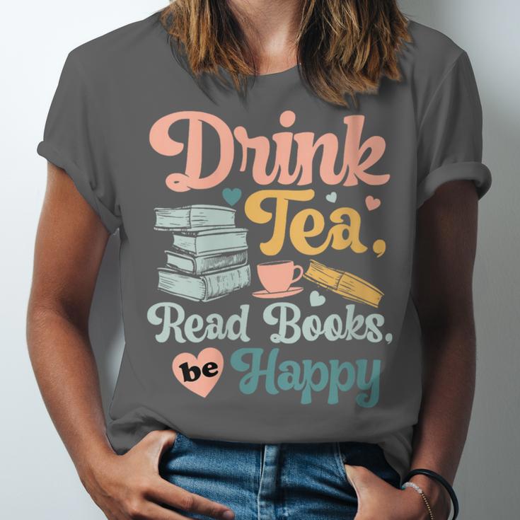 Women's Drink Tea Read Books Nerd Book Reader Book Reading Lover Unisex Jersey T-Shirt