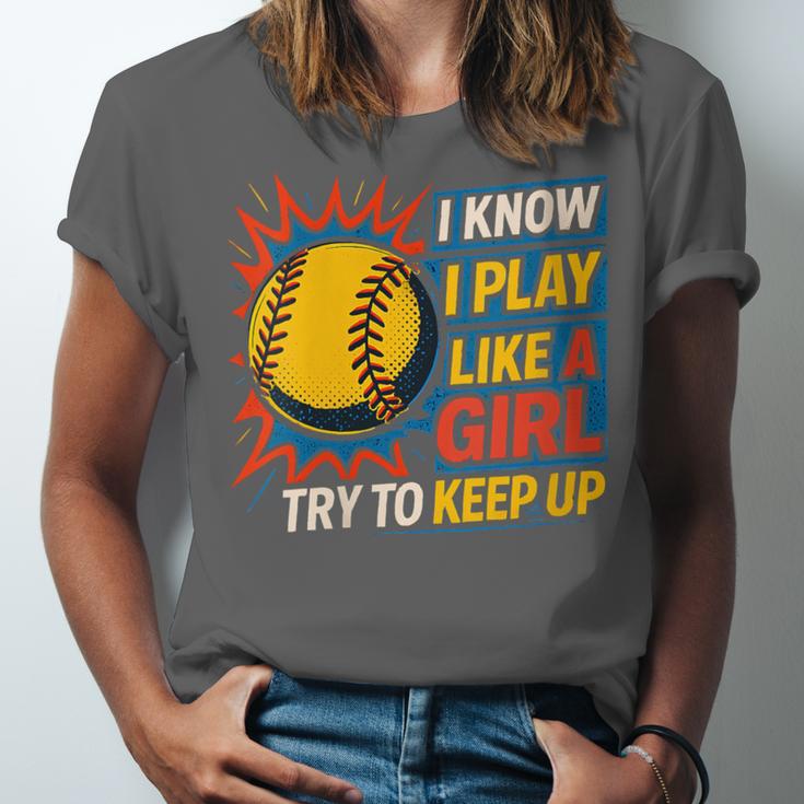 Women's Girls Softball Play Like A Girl Comic Book Pop Art Unisex Jersey T-Shirt