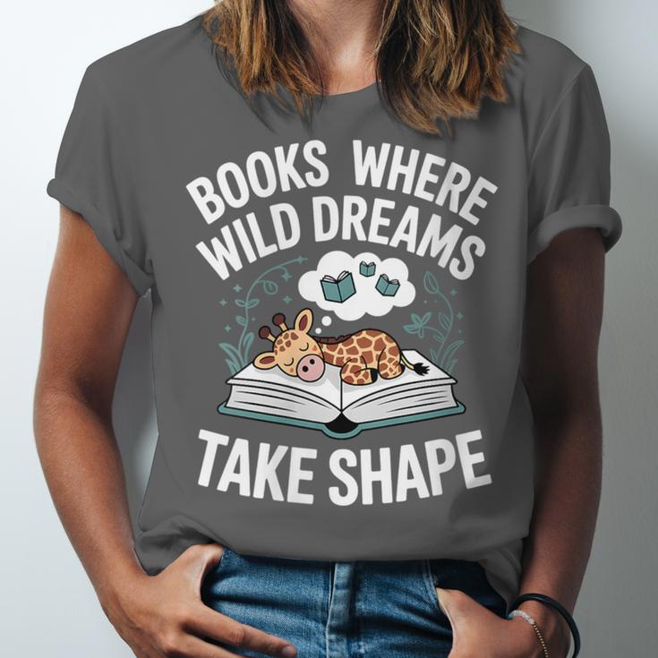 Women's Wild Dreams Reading Giraffe Book Reader Zoo Animals Kids Unisex Jersey T-Shirt Women's Wild Dreams Reading Giraffe Book Reader Zoo Animals Kids Unisex Jersey T-Shirt