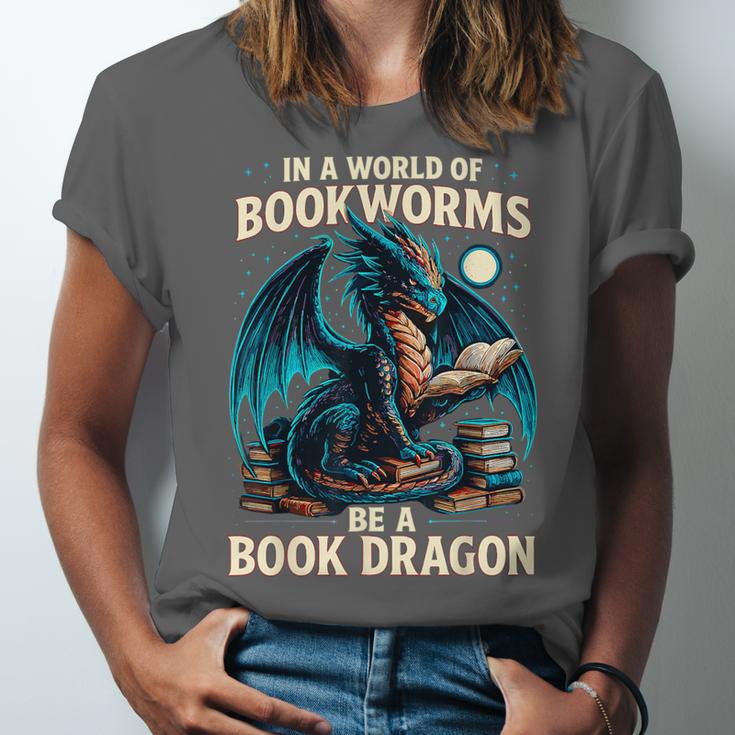 In a World Of Bookworms Be a Book Dragon Reading Unisex Jersey T-Shirt In a World Of Bookworms Be a Book Dragon Reading Unisex Jersey T-Shirt