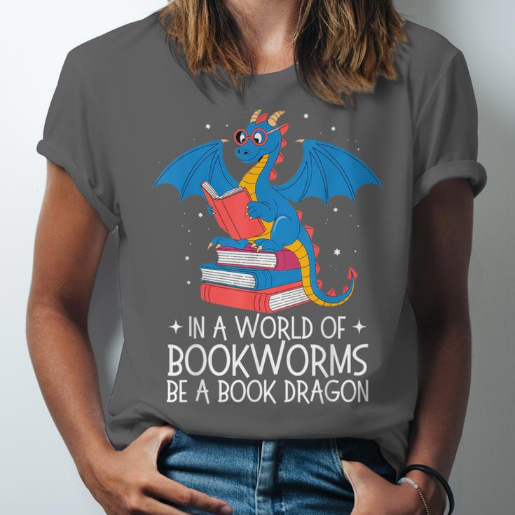 In A World Full Of Bookworms Be A Book Dragon Reading Unisex Jersey T-Shirt