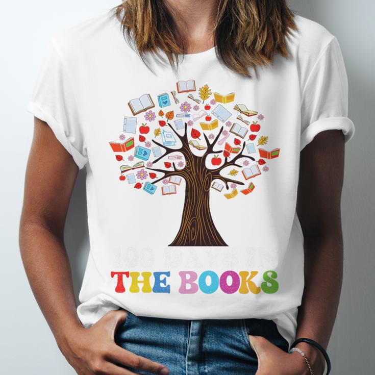 100 Days In The Books Reading Teacher 100th Day Of School Premium Tri-Blend Unisex Jersey T-Shirt