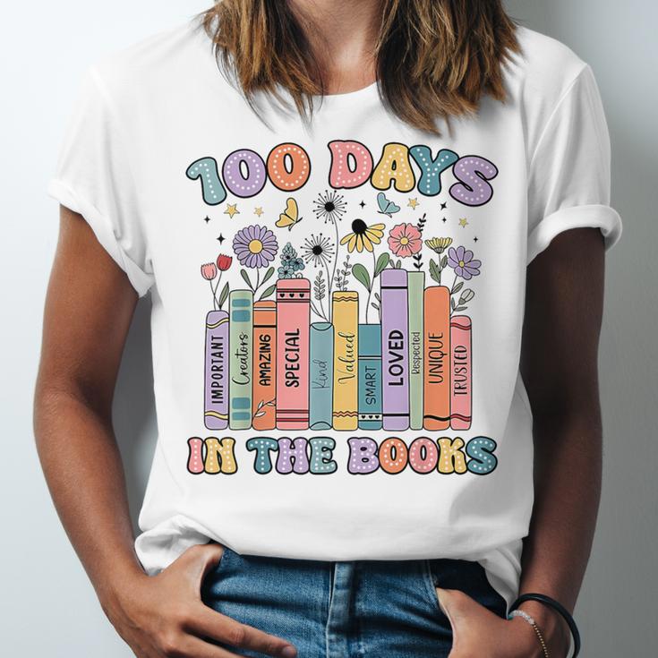 100 Days In The Books Reading Teacher 100th Day Of School Unisex Jersey T-Shirt