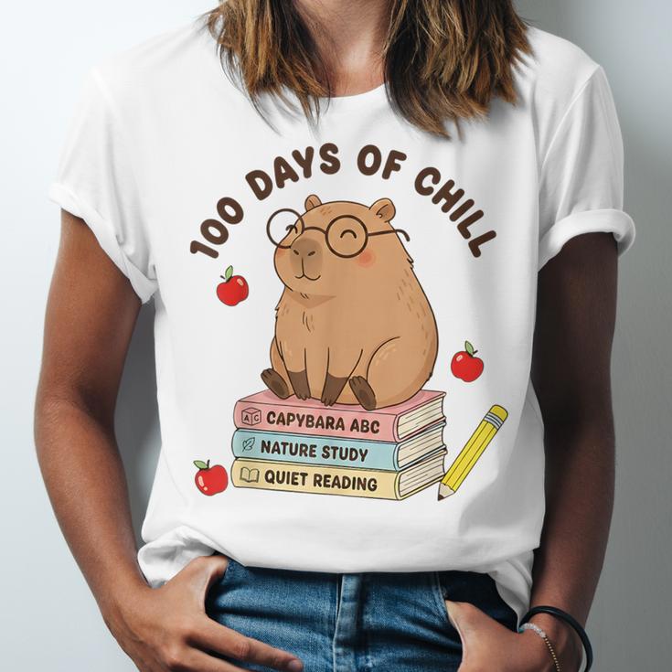 100 Days Of Chill Cute Capybara School Book Lover Unisex Jersey T-Shirt