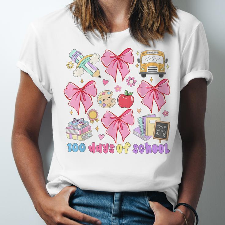 100 Days Of School Coquette Bow School Bus Pencil Books Unisex Jersey T-Shirt