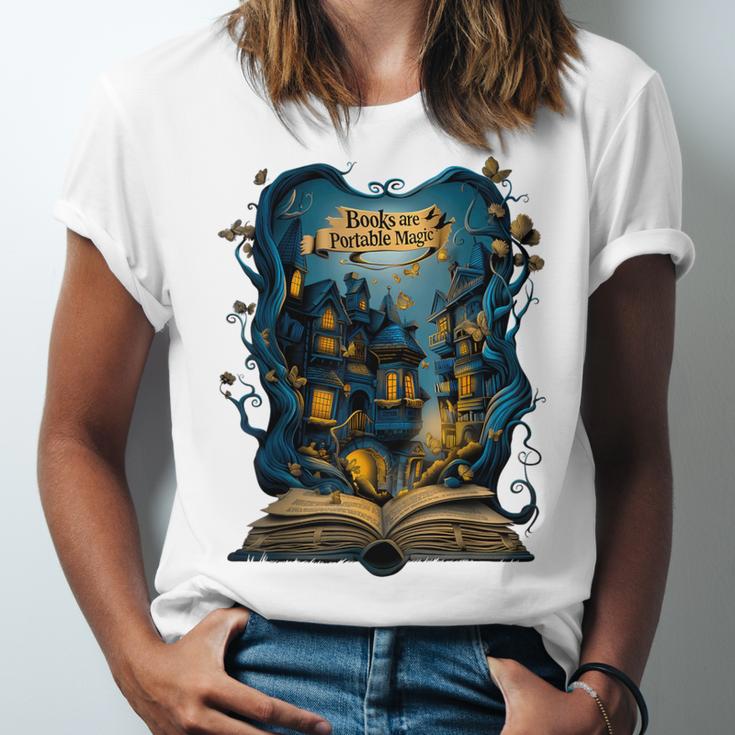 4 Books Are Portable Magic Bookish Reading Nerd Quote Unisex Jersey T-Shirt