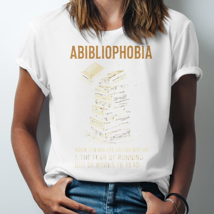 Abibliophobia Books Lover Bookworm Bookaholic Reader Unisex Jersey T-Shirt