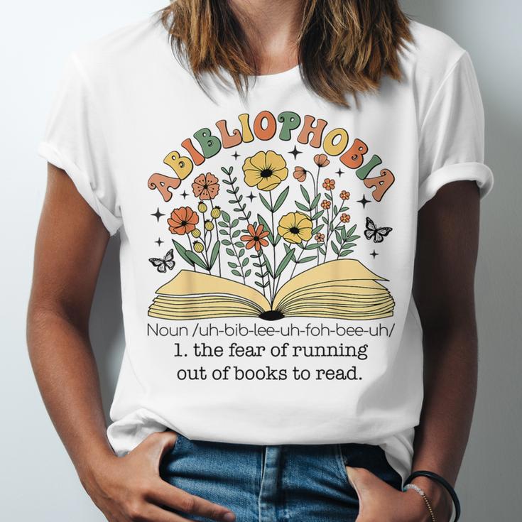 Abibliophobia Wildflower Reading Bookworm Book Reader Unisex Jersey T-Shirt Abibliophobia Wildflower Reading Bookworm Book Reader Unisex Jersey T-Shirt
