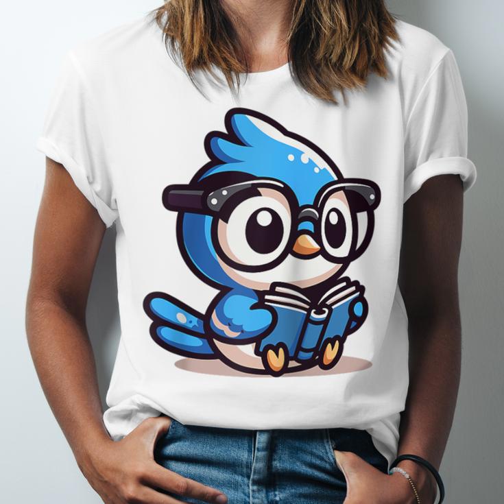 Adorable Book Lover Blue Jay With Reading Glasses Cute Raglan Baseball Tee Unisex Jersey T-Shirt Adorable Book Lover Blue Jay With Reading Glasses Cute Raglan Baseball Tee Unisex Jersey T-Shirt