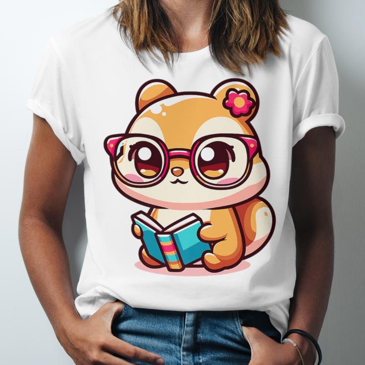Adorable Book Lover Chipmunk With Reading Glasses Cute Premium Unisex Jersey T-Shirt