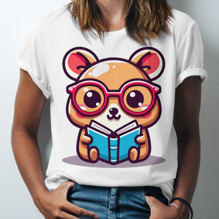 Adorable Book Lover Quokka With Reading Glasses Cute Unisex Jersey T-Shirt