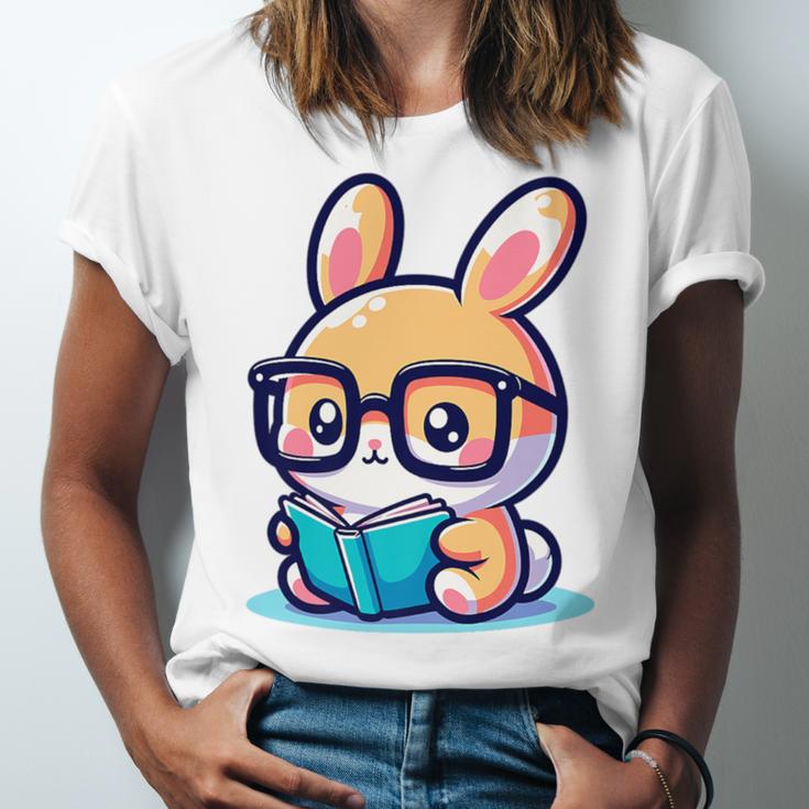 Adorable Book Lover Rabbit With Reading Glasses Cute Premium Unisex Jersey T-Shirt