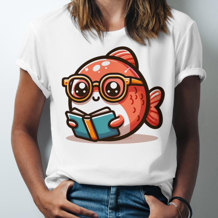 Adorable Book Lover Salmon With Reading Glasses Cute Unisex Jersey T-Shirt Adorable Book Lover Salmon With Reading Glasses Cute Unisex Jersey T-Shirt