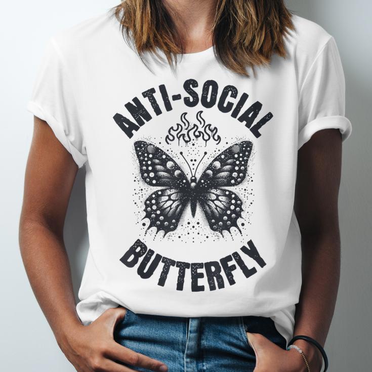 Anti-Social Butterfly Awkward Introvert Homebody Humor Unisex Jersey T-Shirt