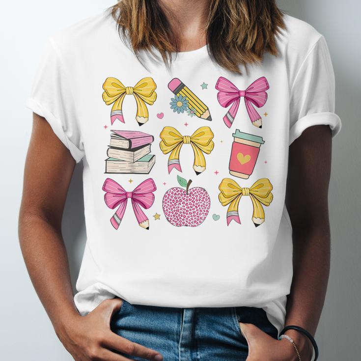 Apple Coquette Bow Books First Day Of School Back To School Unisex Jersey T-Shirt