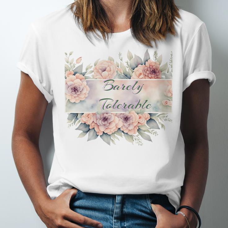 Barely Tolerable Book Floral Bookworm Lover Bookish Premium Unisex Jersey T-Shirt