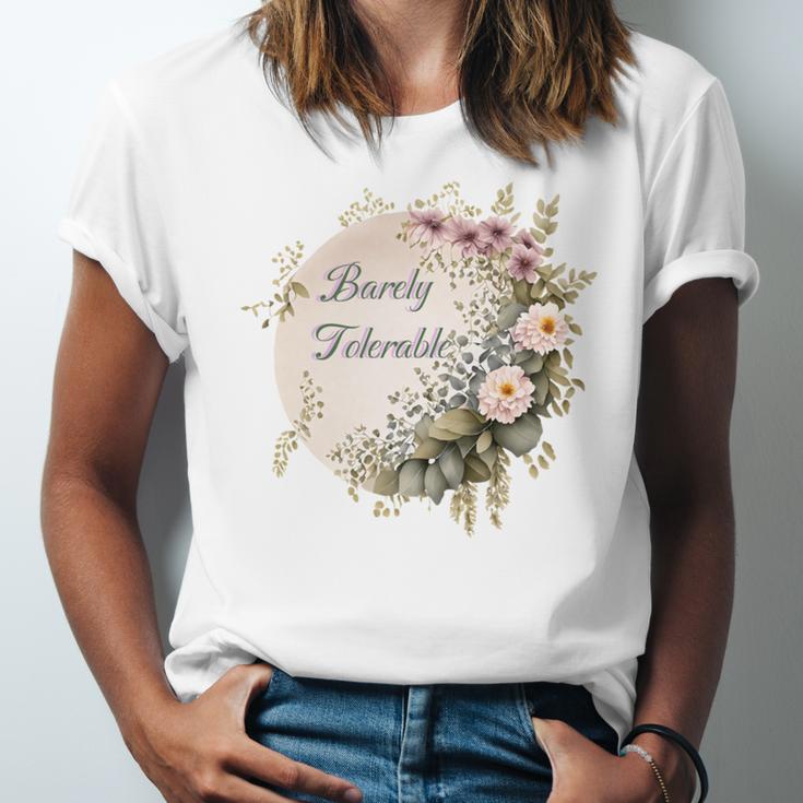 Barely Tolerable Book Lover Bookish Floral Bookworm Unisex Jersey T-Shirt