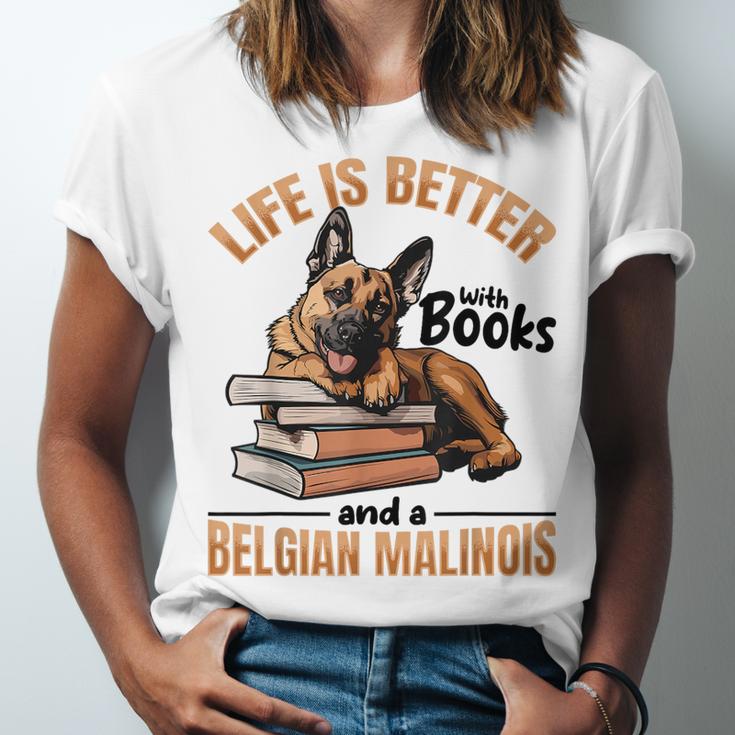 Belgian Malinois Dog Breed Life Is Better With Books And a Men Women Kids Unisex Jersey T-Shirt