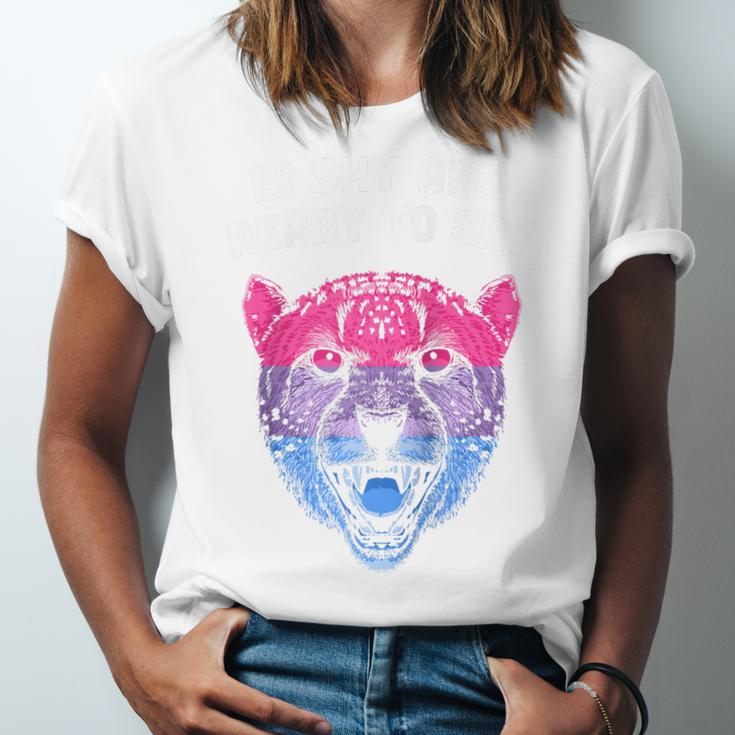 Bi Shy And Ready To Cry Bisexual Introvert Bi Pride Raglan Baseball Tee Unisex Jersey T-Shirt