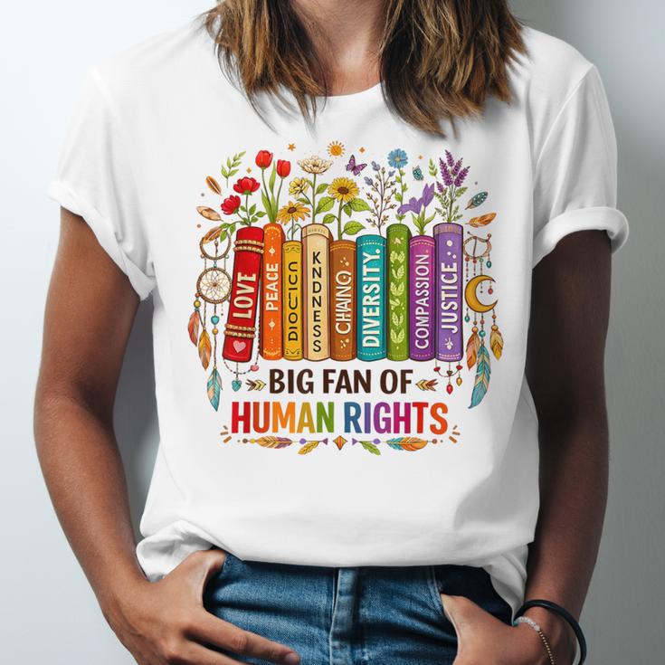Boho Floral Book Big Fan Of Human Rights Liberal Protest Unisex Jersey T-Shirt