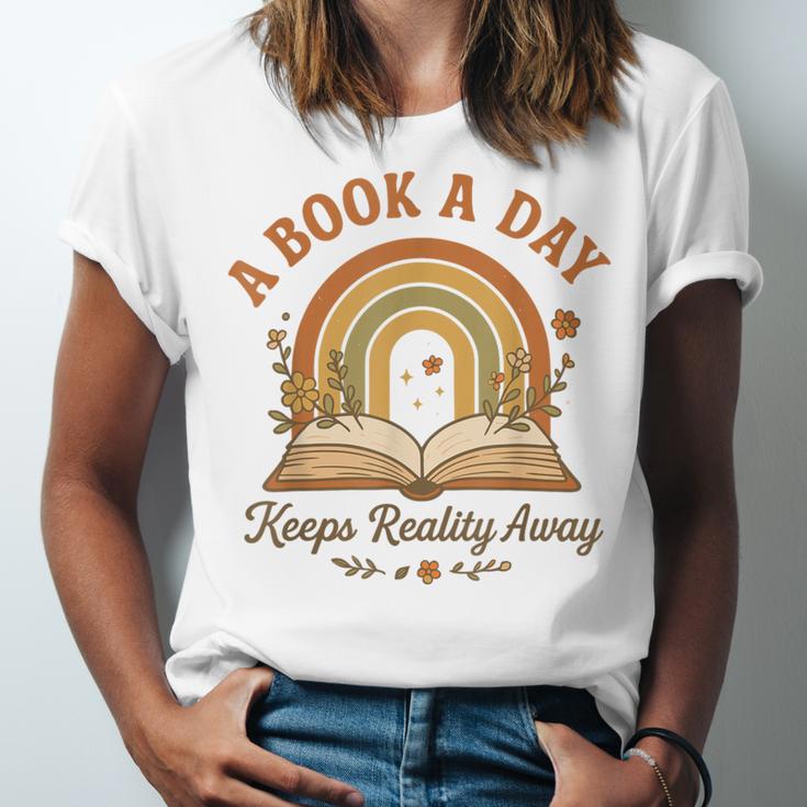A Book A Day Keeps Reality Away Reading Unisex Jersey T-Shirt A Book A Day Keeps Reality Away Reading Unisex Jersey T-Shirt