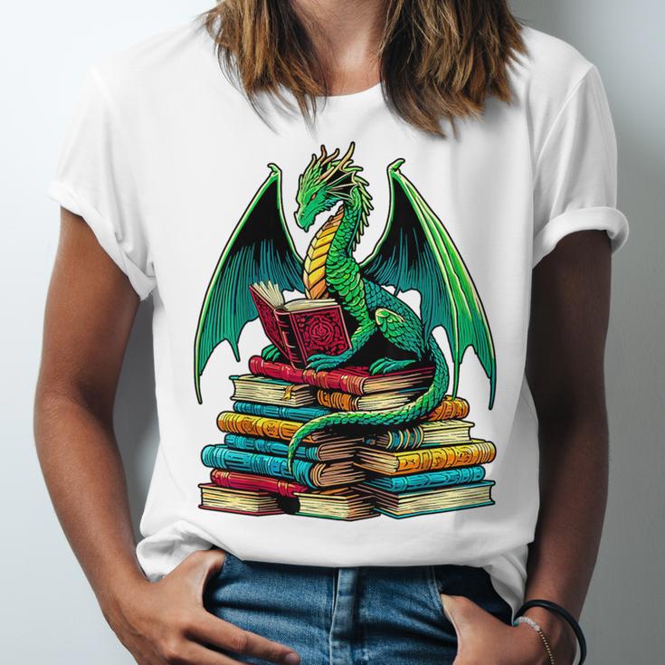 Book Dragon Reading Books Unisex Jersey T-Shirt Book Dragon Reading Books Unisex Jersey T-Shirt