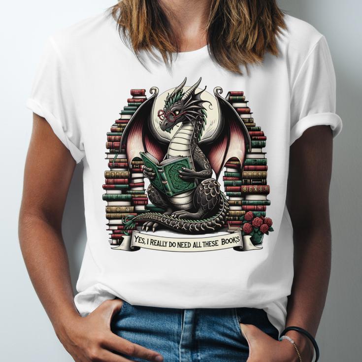 Book Dragon Yes I Really Do Need All These Books Unisex Jersey T-Shirt