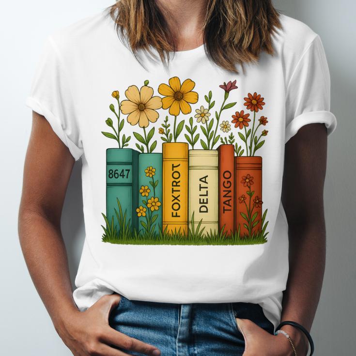 Book Flower 8647 Foxtrots Deltas Tangos Unisex Jersey T-Shirt